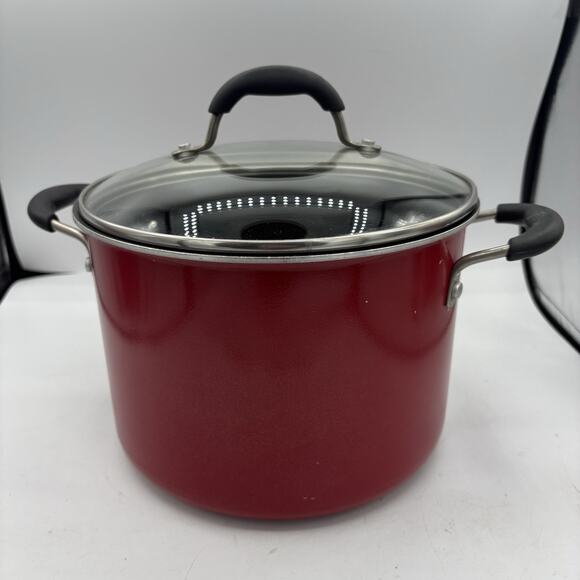 Cuisinart Stockpot 6 Quart Red 5566-22R with Glass Lid Cover Non-Stick - Picture 4 of 13